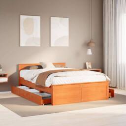 Berkfield Home Durable Bed Frame Frame with Headboard Wax Brown 140x190 cm Solid - thumbnail 2