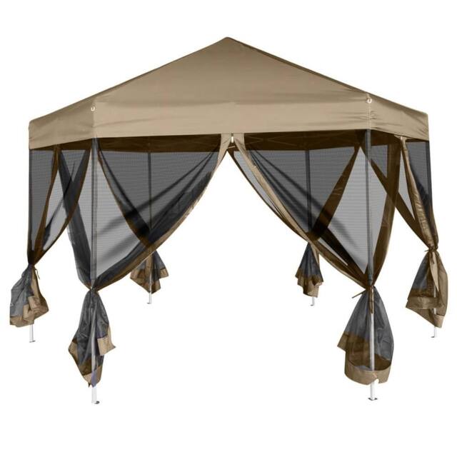 Berkfield Home Hexagonal Pop-Up Marquee with Sidewalls 3.6x3.1 m Taupe 220g/m ² - image 1