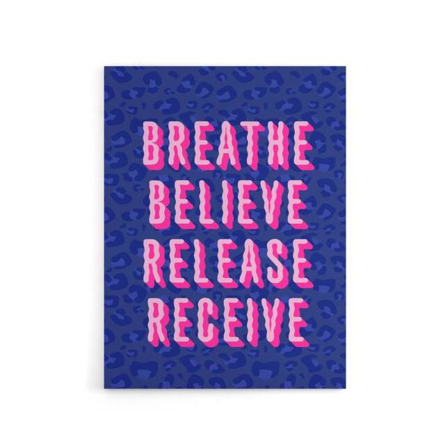 "Artery8 Breathe Believe Release Receive Cheetah Print Canvas Wall Art Print in Blue - Size: W24"" x H32""" - image 1