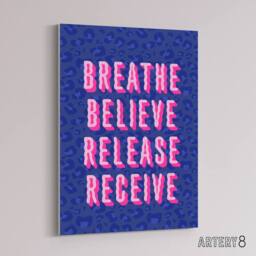 "Artery8 Breathe Believe Release Receive Cheetah Print Canvas Wall Art Print in Blue - Size: W24"" x H32""" - thumbnail 2