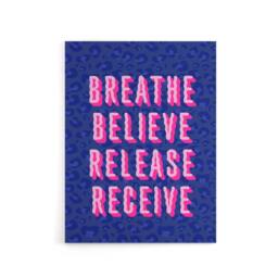 "Artery8 Breathe Believe Release Receive Cheetah Print Canvas Wall Art Print in Blue - Size: W24"" x H32""" - thumbnail 1