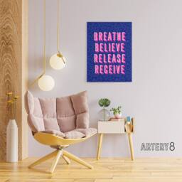 "Artery8 Breathe Believe Release Receive Cheetah Print Canvas Wall Art Print in Blue - Size: W24"" x H32""" - thumbnail 3
