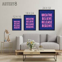 "Artery8 Breathe Believe Release Receive Cheetah Print Canvas Wall Art Print in Blue - Size: W24"" x H32""" - thumbnail 4