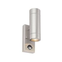 Netlighting Atlantis 2 Light Outdoor PIR Up & Down Coastal Wall Light Marine Grade Brushed Stainless Steel in Grey