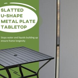 OUTSUNNY Garden Table with Parasol Hole for Four, Slatted Metal Plate Top in Black - thumbnail 5