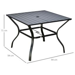 OUTSUNNY Garden Table with Parasol Hole for Four, Slatted Metal Plate Top in Black - thumbnail 3