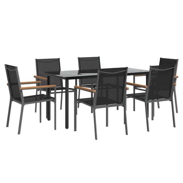 Berkfield Home Beautiful 7 Piece Garden Dining Set Black Textilene & Steel - image 1