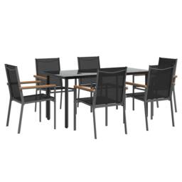 Berkfield Home Beautiful 7 Piece Garden Dining Set Black Textilene & Steel - thumbnail 1