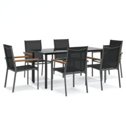 Berkfield Home Beautiful 7 Piece Garden Dining Set Black Textilene & Steel - thumbnail 3