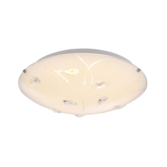 Happy Homewares Traditional Classic Opal White Glass Flush Ceiling Light with Crystal Drops - Size: 12 inches - image 1