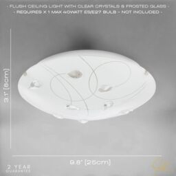 Happy Homewares Traditional Classic Opal White Glass Flush Ceiling Light with Crystal Drops - Size: 12 inches - thumbnail 6