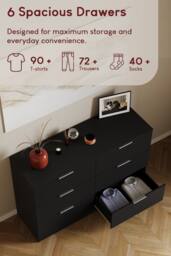 HD Designs Trega 6 Drawer Chest of Drawers 'Wide' Space Saving in Black - thumbnail 5