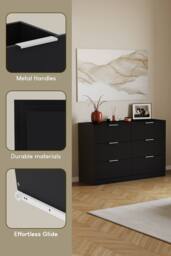 HD Designs Trega 6 Drawer Chest of Drawers 'Wide' Space Saving in Black - thumbnail 4
