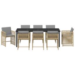 Berkfield Home 9 Piece Garden Dining Set with Cushions Beige Poly Rattan - thumbnail 7