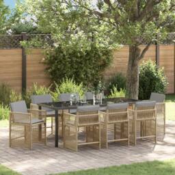 Berkfield Home 9 Piece Garden Dining Set with Cushions Beige Poly Rattan