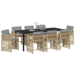 Berkfield Home 9 Piece Garden Dining Set with Cushions Beige Poly Rattan - thumbnail 3