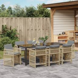 Berkfield Home 9 Piece Garden Dining Set with Cushions Beige Poly Rattan - thumbnail 4