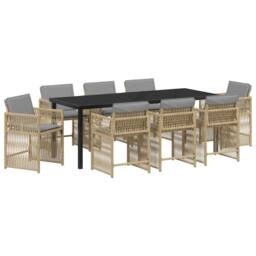 Berkfield Home 9 Piece Garden Dining Set with Cushions Beige Poly Rattan - thumbnail 2