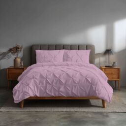 Snug City Pintuck Pinch Pleated Polycotton Duvet Cover & Pillowcase/s Set Bed Linen in Pink - Size: King - thumbnail 1