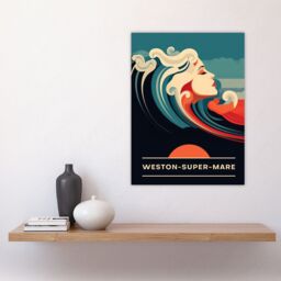 "Artery8 Wall Art Print The Seaside Calls Weston Super Mare Beach England UK Sunset Woman of the Waves Sea Siren Ocean Poster - Size: W18"" x H24""" - thumbnail 4