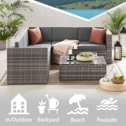 The Tatton Grey Rattan Garden Furniture 6 Seat Corner Sofa & Coffee Table Patio Set - thumbnail 4
