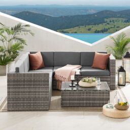 The Tatton Grey Rattan Garden Furniture 6 Seat Corner Sofa & Coffee Table Patio Set - thumbnail 3