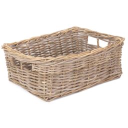 Red Hamper Rattan Shallow Kubu Grey Rattan Rectangular Basket - Size: Large