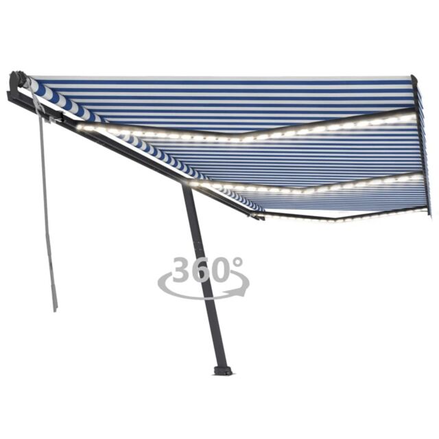 Berkfield Home Manual Retractable Awning with LED 600x300 cm Blue & White