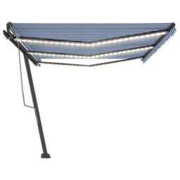 Berkfield Home Manual Retractable Awning with LED 600x300 cm Blue & White - thumbnail 4