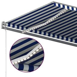 Berkfield Home Manual Retractable Awning with LED 600x300 cm Blue & White - thumbnail 6