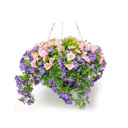 Primrose Large Artificial Petunia Flowers Rattan Hanging Basket Decoration Purple & Pink 30cm in Green - thumbnail 1