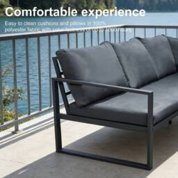 Alivio 8-Seater Grey L-Shape Garden Sofa Set with Rising Table & Stools - Size: 250 cm x 70 cm - thumbnail 7