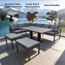 Alivio 8-Seater Grey L-Shape Garden Sofa Set with Rising Table & Stools - Size: 250 cm x 70 cm - thumbnail 5