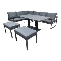 Alivio 8-Seater Grey L-Shape Garden Sofa Set with Rising Table & Stools - Size: 250 cm x 70 cm - thumbnail 1