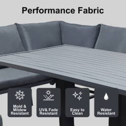 Alivio 8-Seater Grey L-Shape Garden Sofa Set with Rising Table & Stools - Size: 250 cm x 70 cm - thumbnail 4