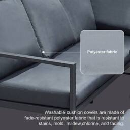 Alivio 8-Seater Grey L-Shape Garden Sofa Set with Rising Table & Stools - Size: 250 cm x 70 cm - thumbnail 6