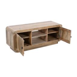 Wyld Haus Arizona Carved Mango Wood 2 Door TV Unit with Open Shelves in Brown - thumbnail 3