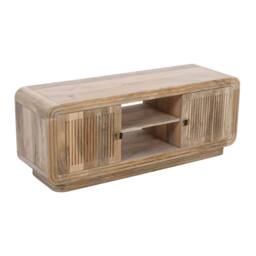 Wyld Haus Arizona Carved Mango Wood 2 Door TV Unit with Open Shelves in Brown - thumbnail 4