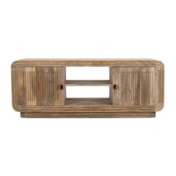 Wyld Haus Arizona Carved Mango Wood 2 Door TV Unit with Open Shelves in Brown - thumbnail 2