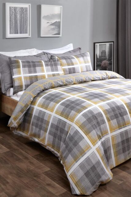 OHS Denim Check Duvet Cover with Pillowcase in Yellow - Size: Double - image 1