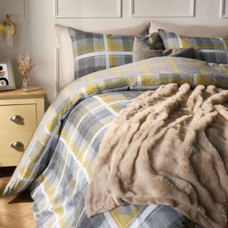 OHS Denim Check Duvet Cover with Pillowcase in Yellow - Size: Double - thumbnail 3