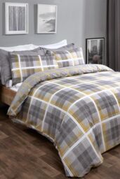 OHS Denim Check Duvet Cover with Pillowcase in Yellow - Size: Double - thumbnail 1