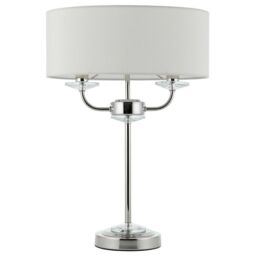 Loops Twin Light Table Lamp Bright Nickel & White Shade Crystal Trim Bedside Feature in Metallics - thumbnail 3