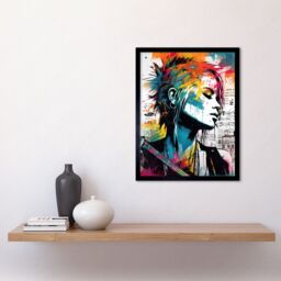 "Artery8 Wall Art Print Emo Woman Electric Guitar Sheet Music Upcycle Art Splatter Paint Modern Painting Art Framed in Black - Size: W12"" x H16""" - thumbnail 2