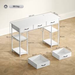KORVIXA Computer Desk with Fabric Drawers in White - Size: 0.6m2 - thumbnail 2