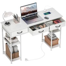 KORVIXA Computer Desk with Fabric Drawers in White - Size: 0.6m2 - thumbnail 1