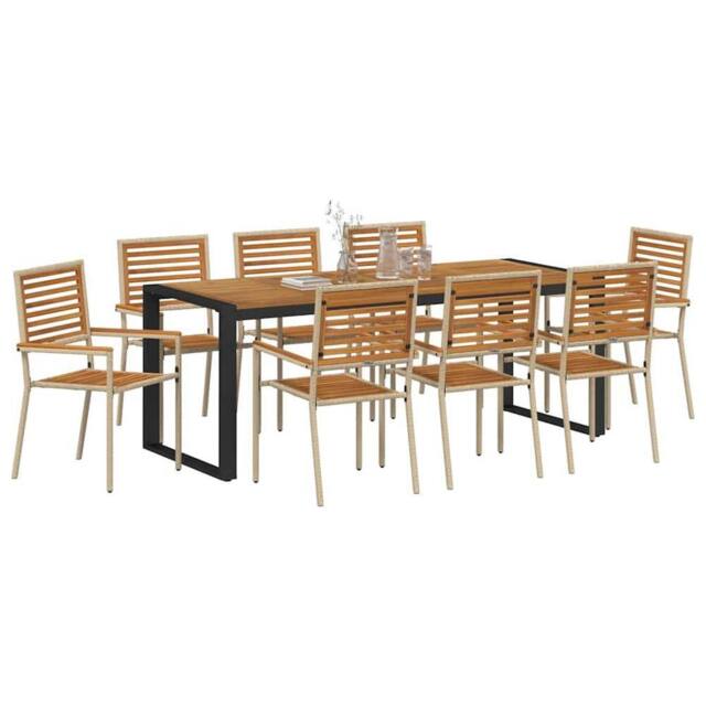 Berkfield Home Stunning 9 Piece Garden Dining Set Beige Poly Rattan Acacia - image 1