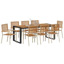 Berkfield Home Stunning 9 Piece Garden Dining Set Beige Poly Rattan Acacia