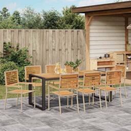 Berkfield Home Stunning 9 Piece Garden Dining Set Beige Poly Rattan Acacia - thumbnail 4