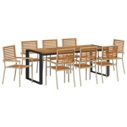 Berkfield Home Stunning 9 Piece Garden Dining Set Beige Poly Rattan Acacia - thumbnail 3